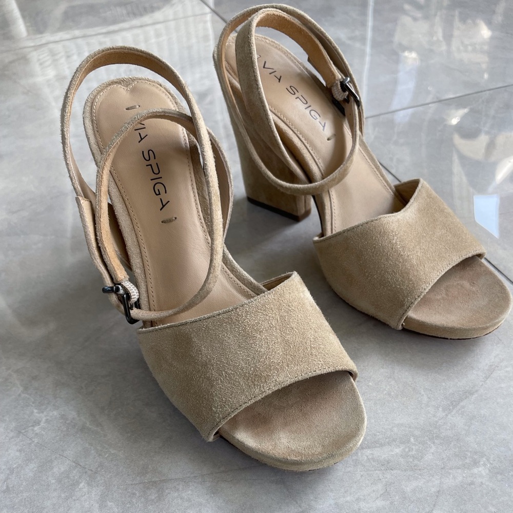 Via Spiga Tan Suede Heels with Wedge Design EUC